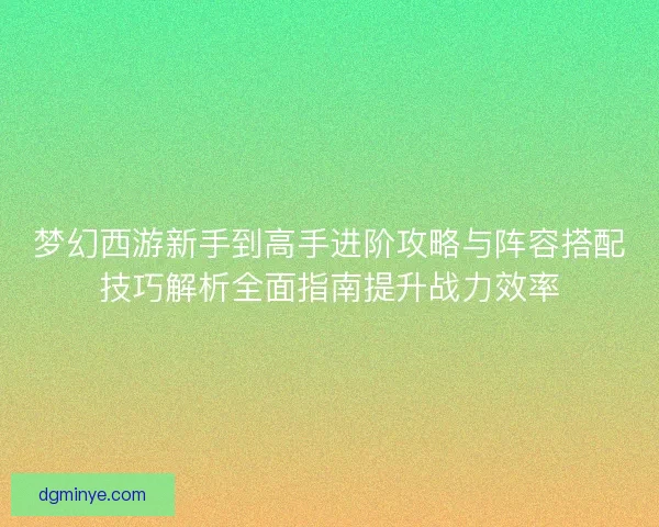 梦幻西游新手到高手进阶攻略与阵容搭配技巧解析全面指南提升战力效率